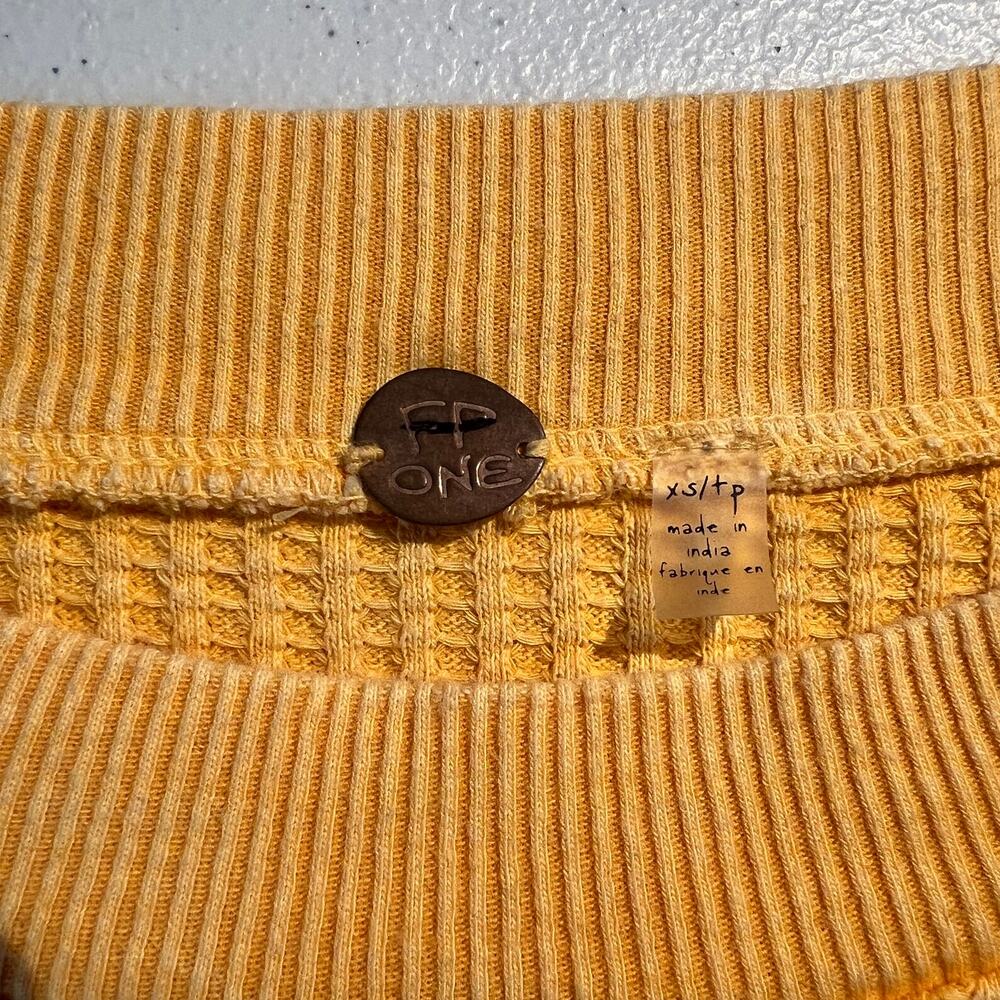 Free People One Top Cropped Interlaken Thermal Waffle Yellow Boho Lounge Cozy - Picture 7 of 8